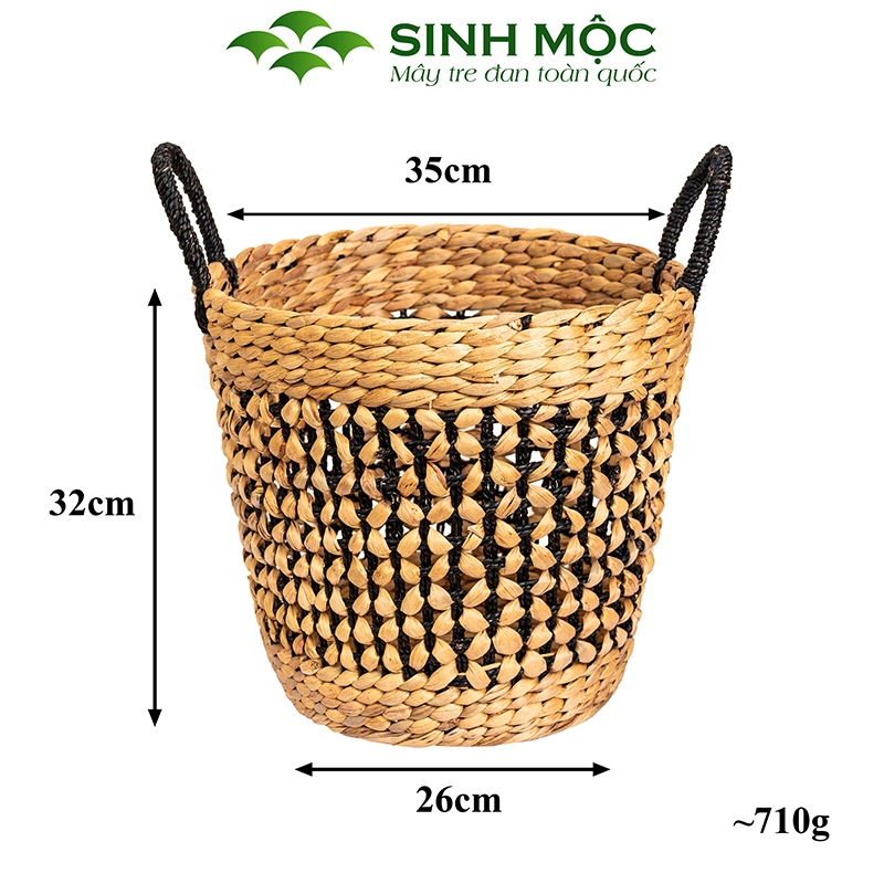 Giỏ lục bình hoa thị, giỏ đựng quần áo, sọt lục bình, giỏ đựng đồ văn phòng Sinh Mộc - M1026