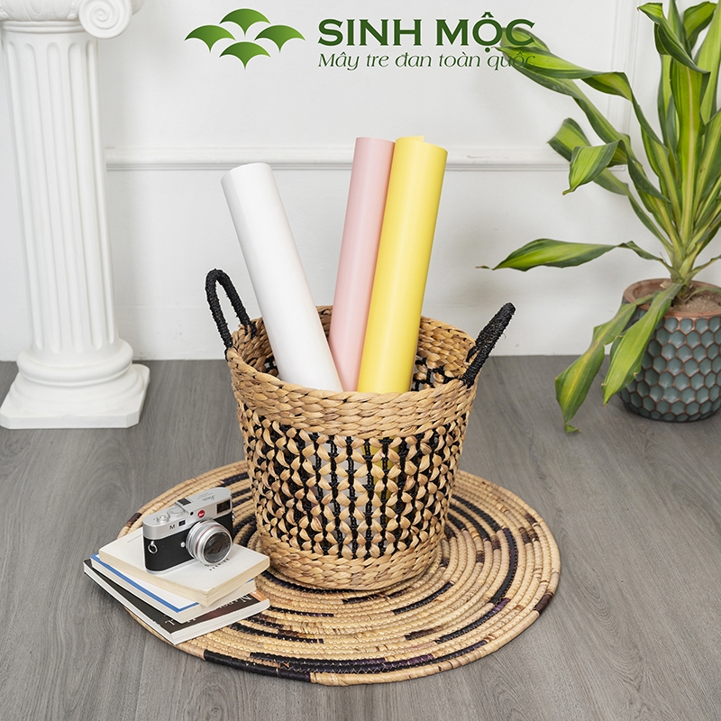 Giỏ lục bình hoa thị, giỏ đựng quần áo, sọt lục bình, giỏ đựng đồ văn phòng Sinh Mộc - M1026