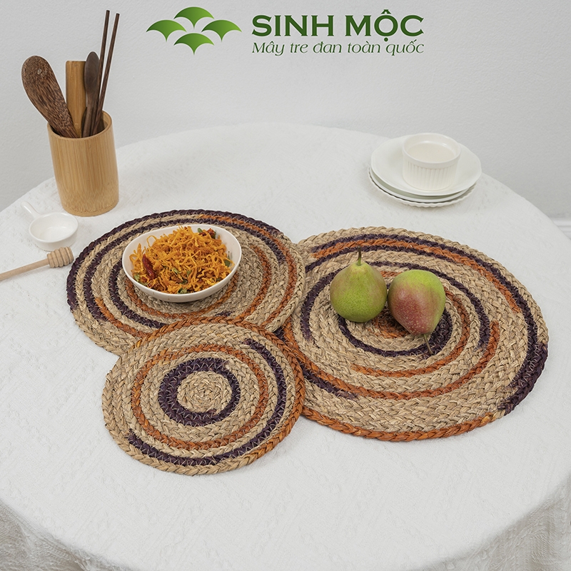 Decor bàn ăn đa năng, miếng lót ly, tấm lót cốc chất liệu cói Sinh Mộc - M2006