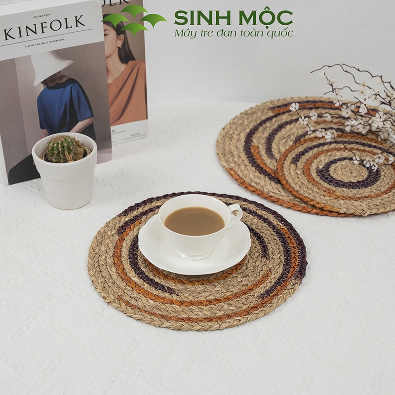 Decor bàn ăn đa năng, miếng lót ly, tấm lót cốc chất liệu cói Sinh Mộc - M2006