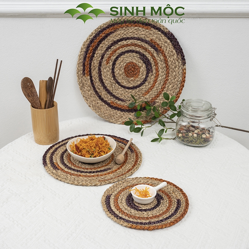 Decor bàn ăn đa năng, miếng lót ly, tấm lót cốc chất liệu cói Sinh Mộc - M2006