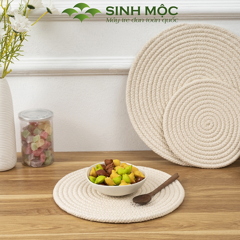 Miếng lót cotton trắng sang trọng, tấm lót bàn ăn cotton, decor trang trí chụp ảnh sản phẩm Sinh Mộc - M2013