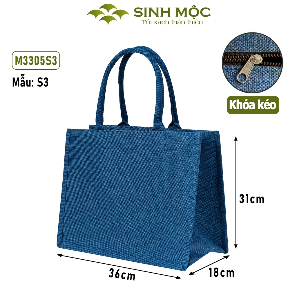 Túi linen chống nước có khóa kéo, túi đựng đồ bền đẹp - M3305 (linen xanh)