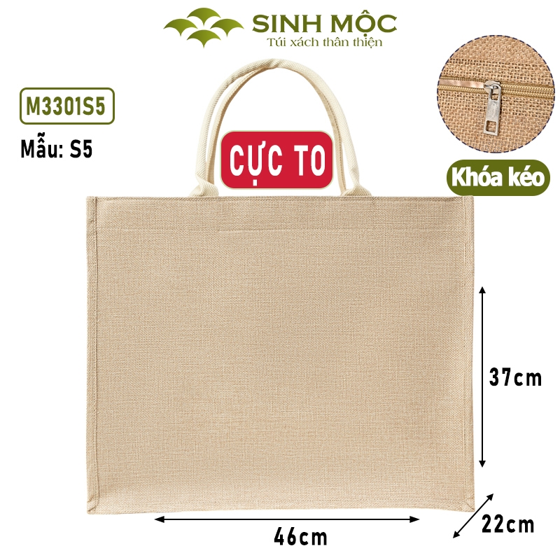 Túi cói size to, túi đay linen 46x37x22cm, túi xách to , túi cối - M3301B (Đay linen)