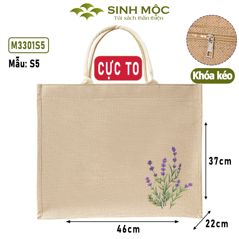 Túi xách đay linen in hoa tím vải thân thiện thời trang nhẹ nhàng tinh tế – M3302(in hoa)