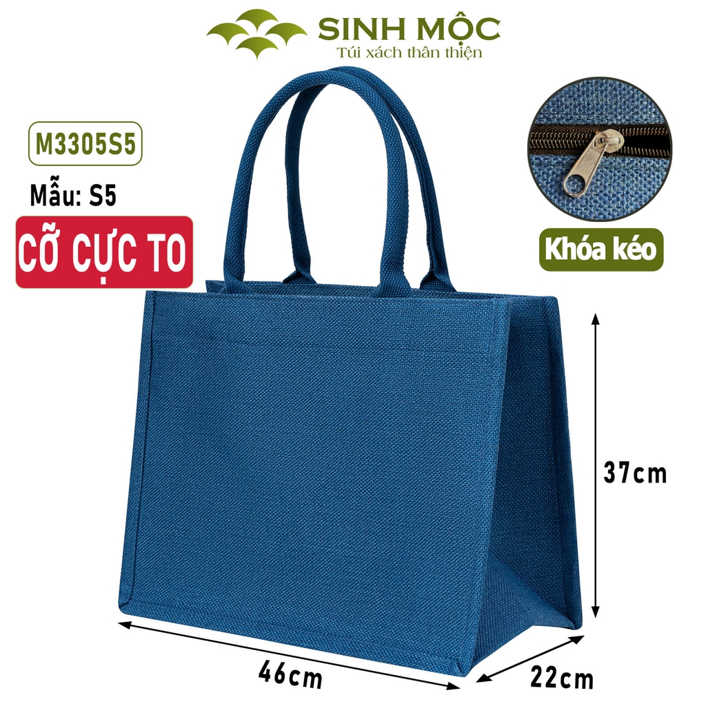 Túi linen chống nước có khóa kéo, túi đựng đồ bền đẹp - M3305 (linen xanh)