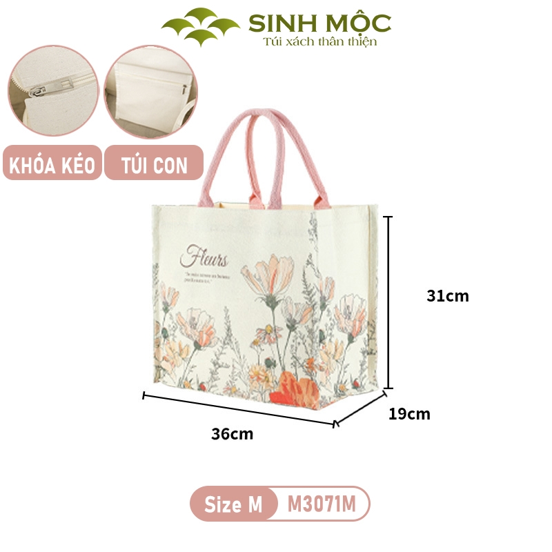 Túi canvas có khóa kéo, túi xách có khoá kéo, túi xách nữ có khóa kéo - M30K(có khóa)