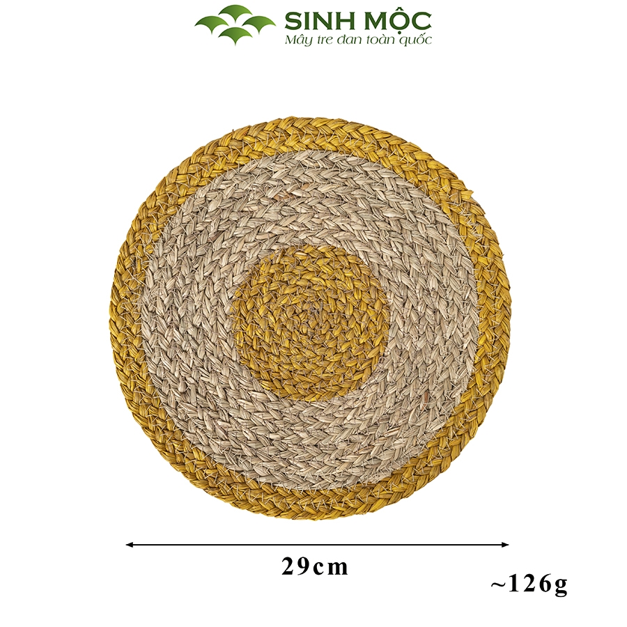 Đĩa cói lót ly màu vàng, lót bàn ăn, lót cốc, Decor chụp ảnh, tấm lót Sinh Mộc - M2002