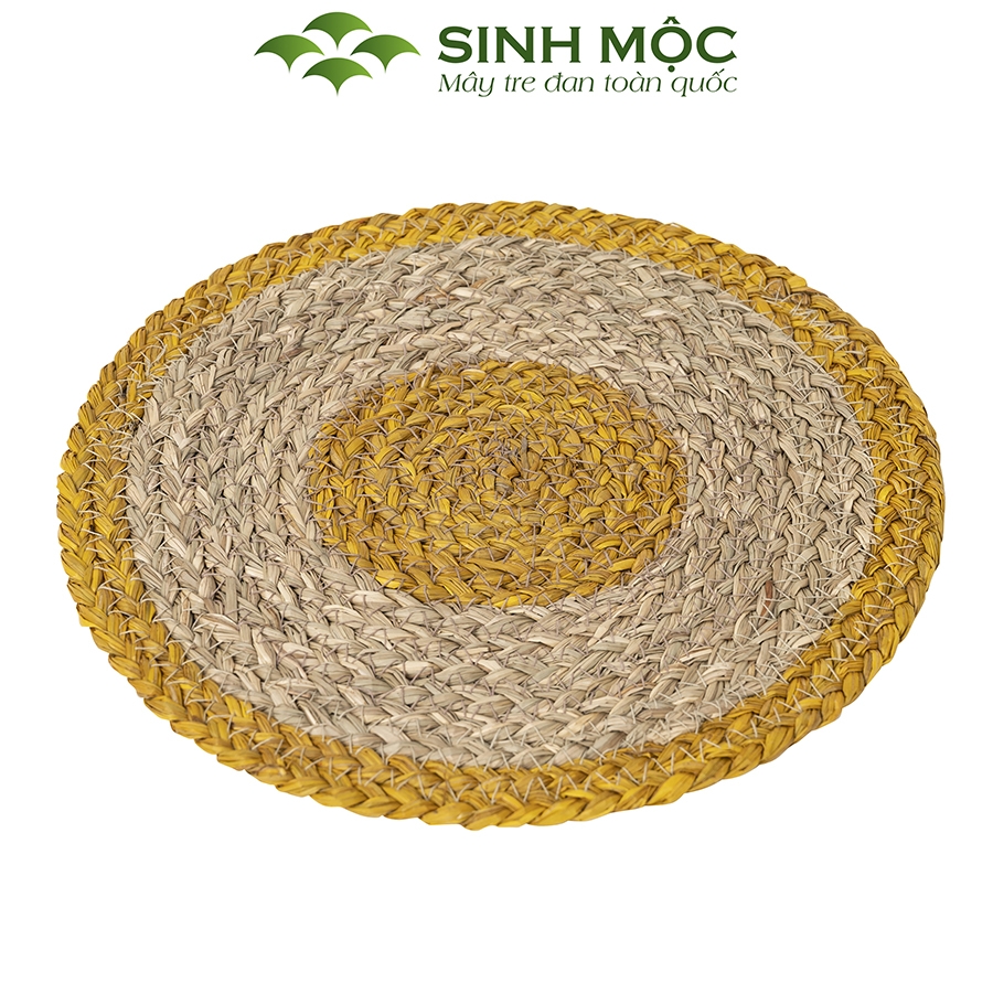 Đĩa cói lót ly màu vàng, lót bàn ăn, lót cốc, Decor chụp ảnh, tấm lót Sinh Mộc - M2002