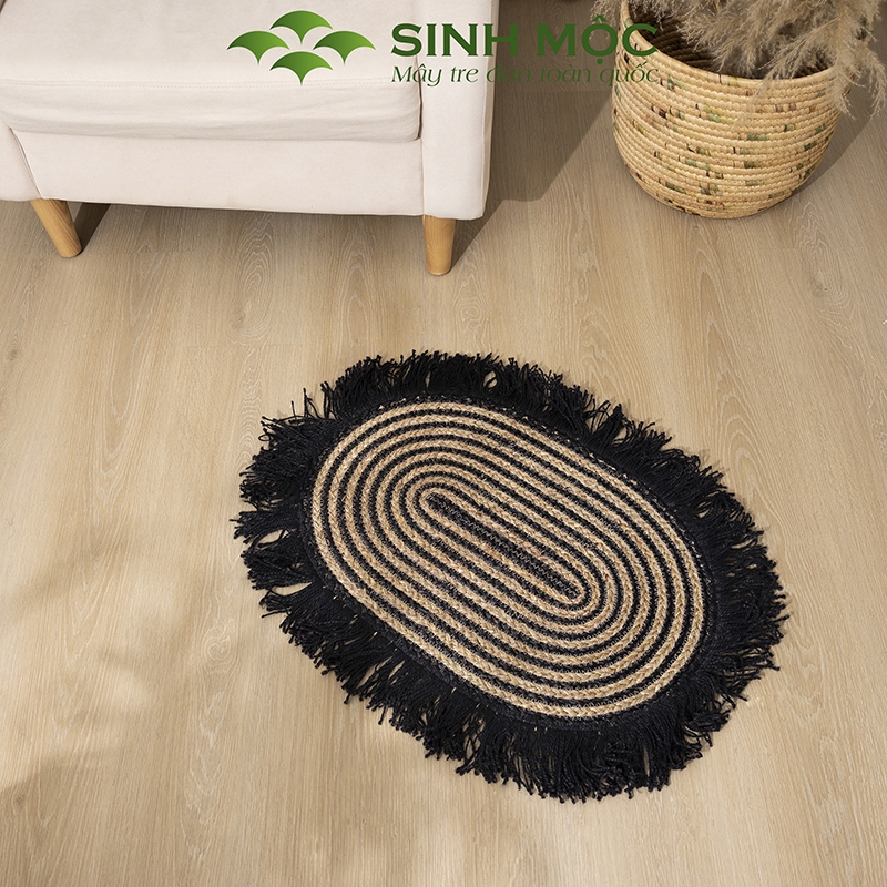 Thảm chùi chân, thảm cói sọc đen, trang trí phòng khách, thảm chụp ảnh, decor phong cách vintage [Sinh Mộc] - M2016