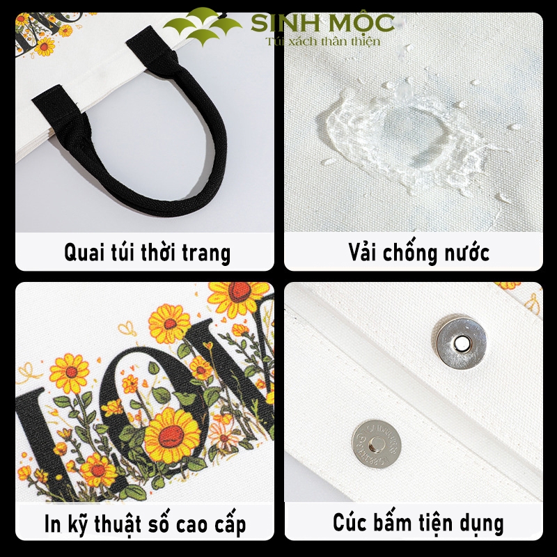 Túi canvas họa tiết chữ LOVE/LUCKY phong cách đơn giản – M3077