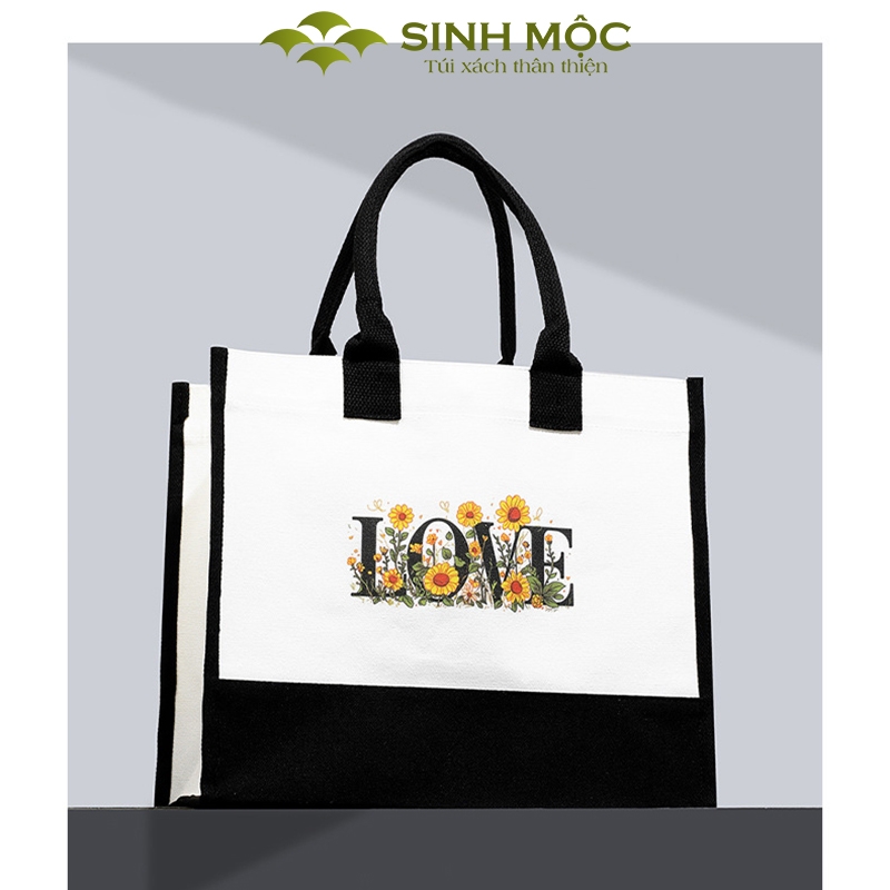 Túi canvas họa tiết chữ LOVE/LUCKY phong cách đơn giản – M3077
