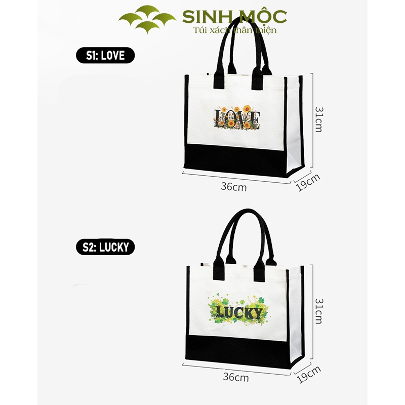 Túi canvas họa tiết chữ LOVE/LUCKY phong cách đơn giản – M3077