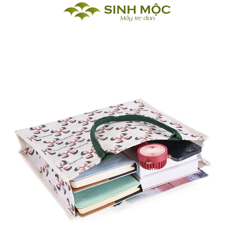 Túi canvas, túi họa tiết quả dâu, túi du lịch, túi tote, túi đi biển, túi vải canvas - M3055