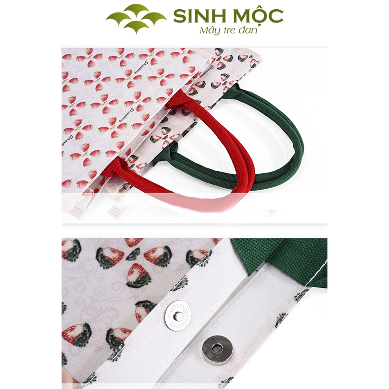 Túi canvas, túi họa tiết quả dâu, túi du lịch, túi tote, túi đi biển, túi vải canvas - M3055