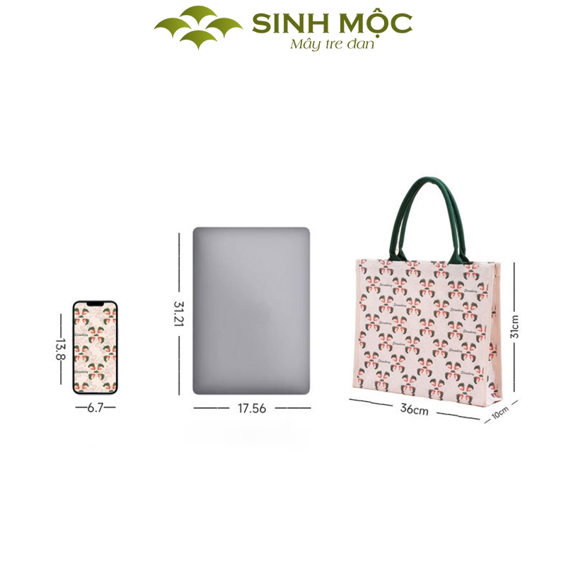 Túi canvas, túi họa tiết quả dâu, túi du lịch, túi tote, túi đi biển, túi vải canvas - M3055