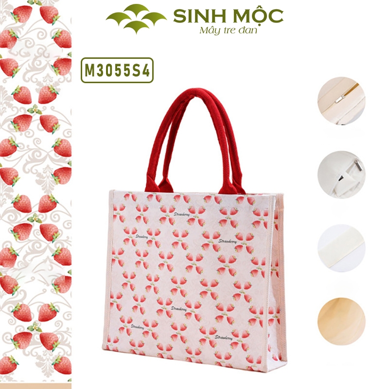 Túi canvas, túi họa tiết quả dâu, túi du lịch, túi tote, túi đi biển, túi vải canvas - M3055