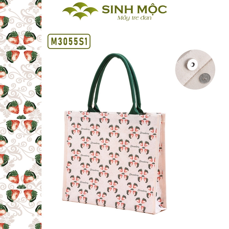 Túi canvas, túi họa tiết quả dâu, túi du lịch, túi tote, túi đi biển, túi vải canvas - M3055