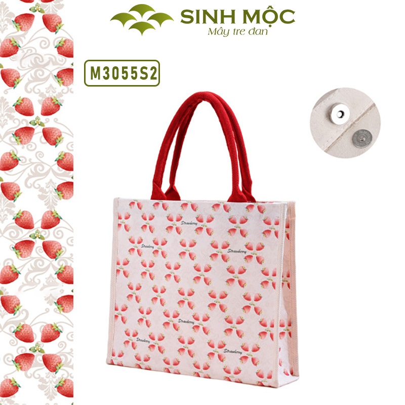 Túi canvas, túi họa tiết quả dâu, túi du lịch, túi tote, túi đi biển, túi vải canvas - M3055