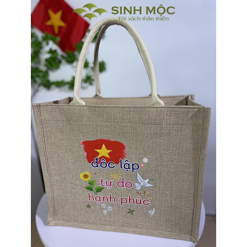 Túi xách vải linen in cờ Việt Nam Độc lập – Tự do – Hạnh phúc - M3304