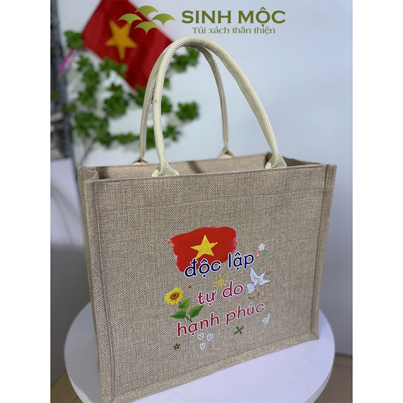 Túi xách vải linen in cờ Việt Nam Độc lập – Tự do – Hạnh phúc - M3304