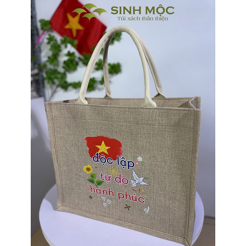 Túi xách vải linen in cờ Việt Nam Độc lập – Tự do – Hạnh phúc - M3304