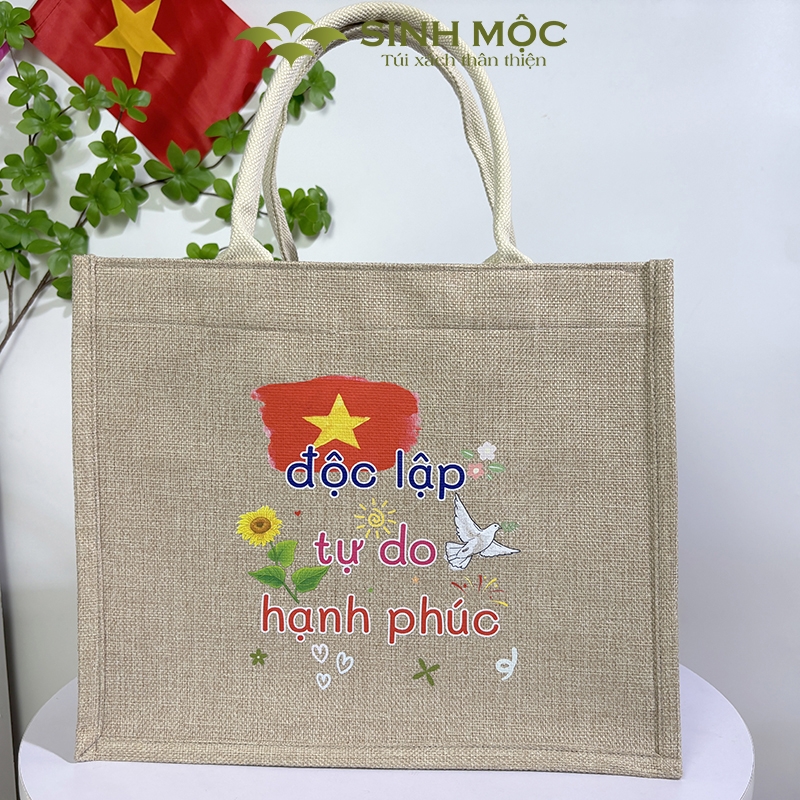 Túi xách vải linen in cờ Việt Nam Độc lập – Tự do – Hạnh phúc - M3304