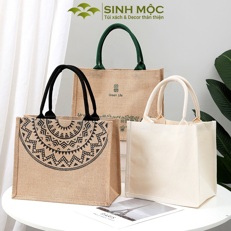 Túi đi biển, túi cói, túi cói vintage, họa tiết trống đồng và xương rồng, Sinh Mộc - M3604