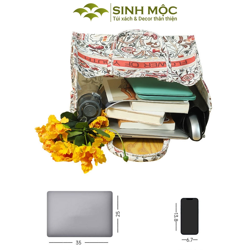 Túi đi biển, túi tote, túi chống nước, túi canvas, túi hoa mẫu đơn, Sinh Mộc - M3050