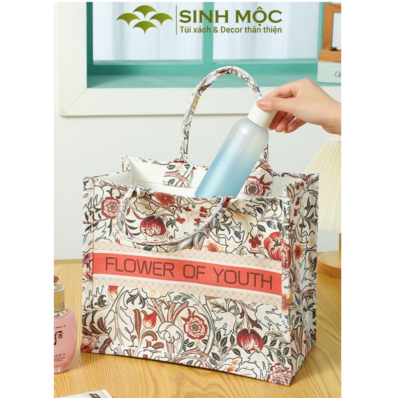 Túi đi biển, túi tote, túi chống nước, túi canvas, túi hoa mẫu đơn, Sinh Mộc - M3050