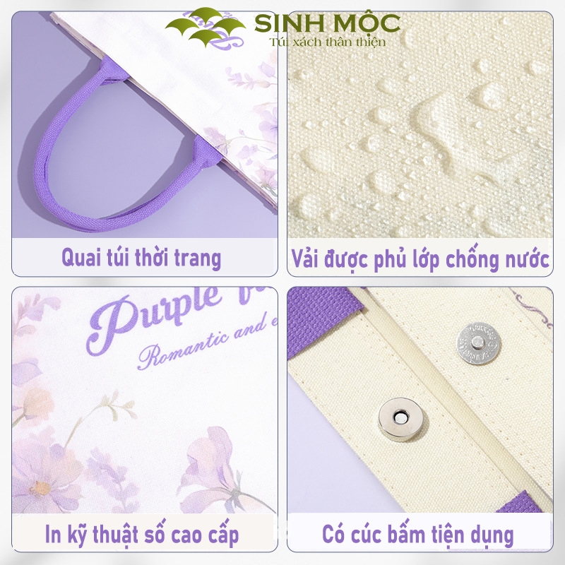 Túi vải canvas hoa tím chống nước thời trang nhẹ nhàng nữ tính – M3074