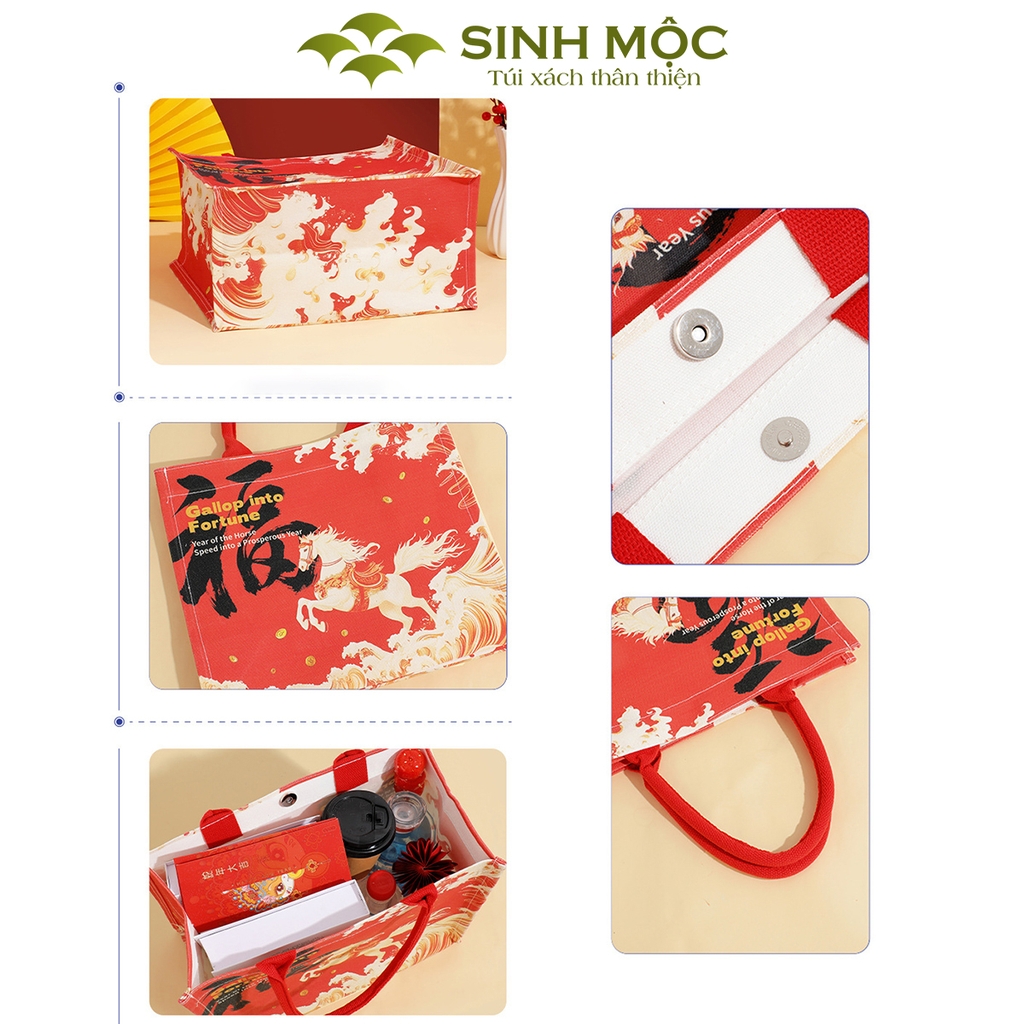 Túi xách tết Bính Ngọ 2026, túi canvas hình Ngựa, túi tote năm Ngọ - M3008