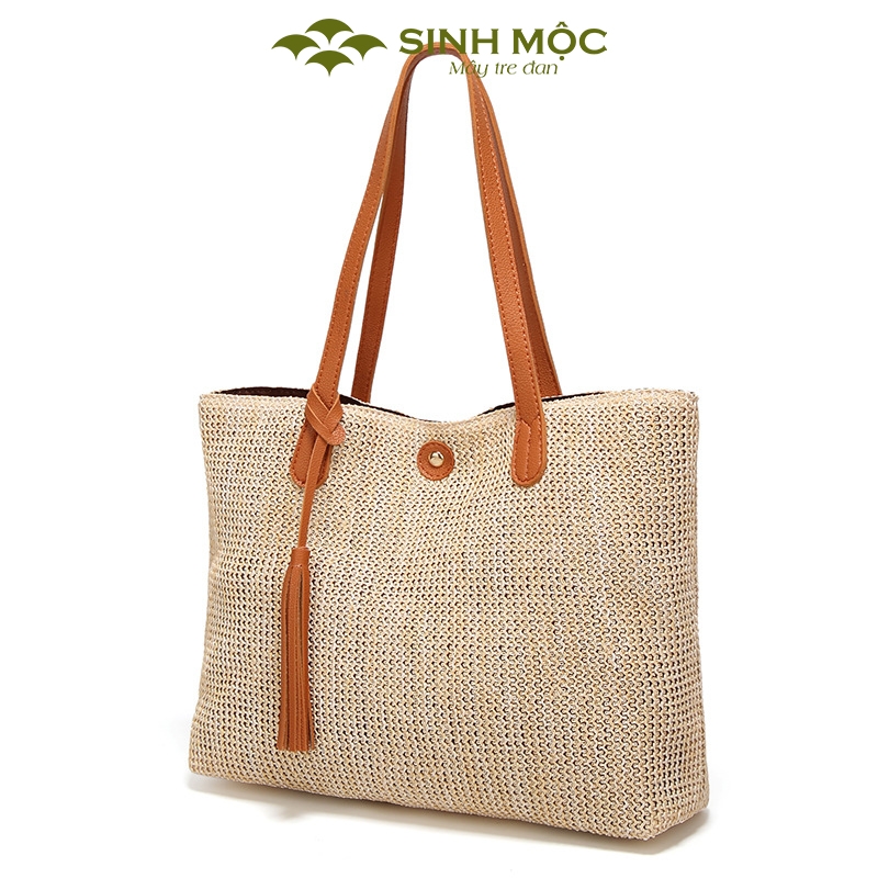 Túi xách nữ cao cấp, túi cói vintage, túi đi biển Sinh Mộc - M3820