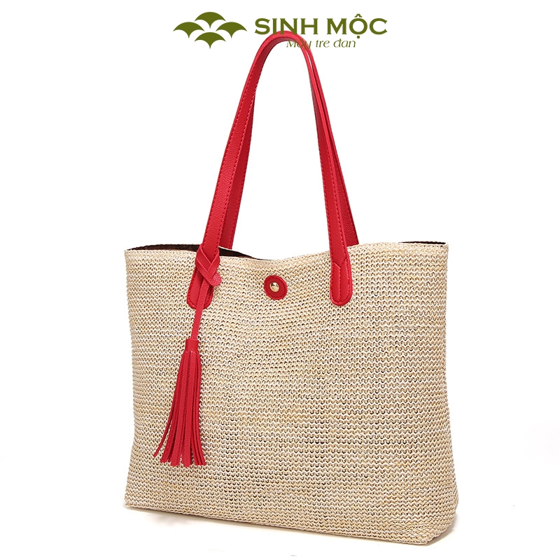 Túi xách nữ cao cấp, túi cói vintage, túi đi biển Sinh Mộc - M3820