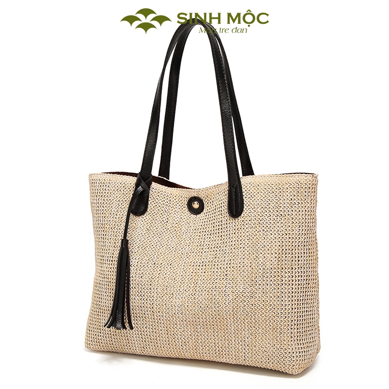 Túi xách nữ cao cấp, túi cói vintage, túi đi biển Sinh Mộc - M3820