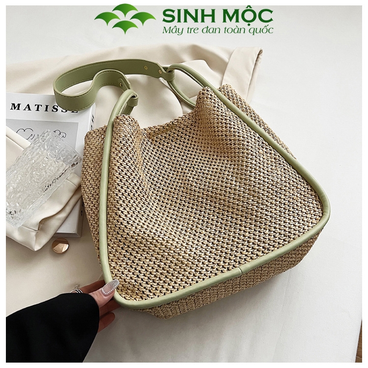 Túi xách nữ phong cách Vintage, túi cói giấy Sinh Mộc - M3816