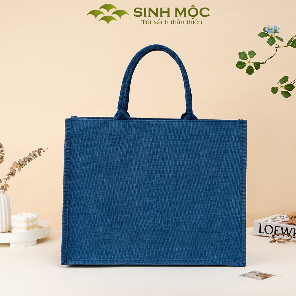 Túi linen chống nước có khóa kéo, túi đựng đồ bền đẹp - M3305 (linen xanh)