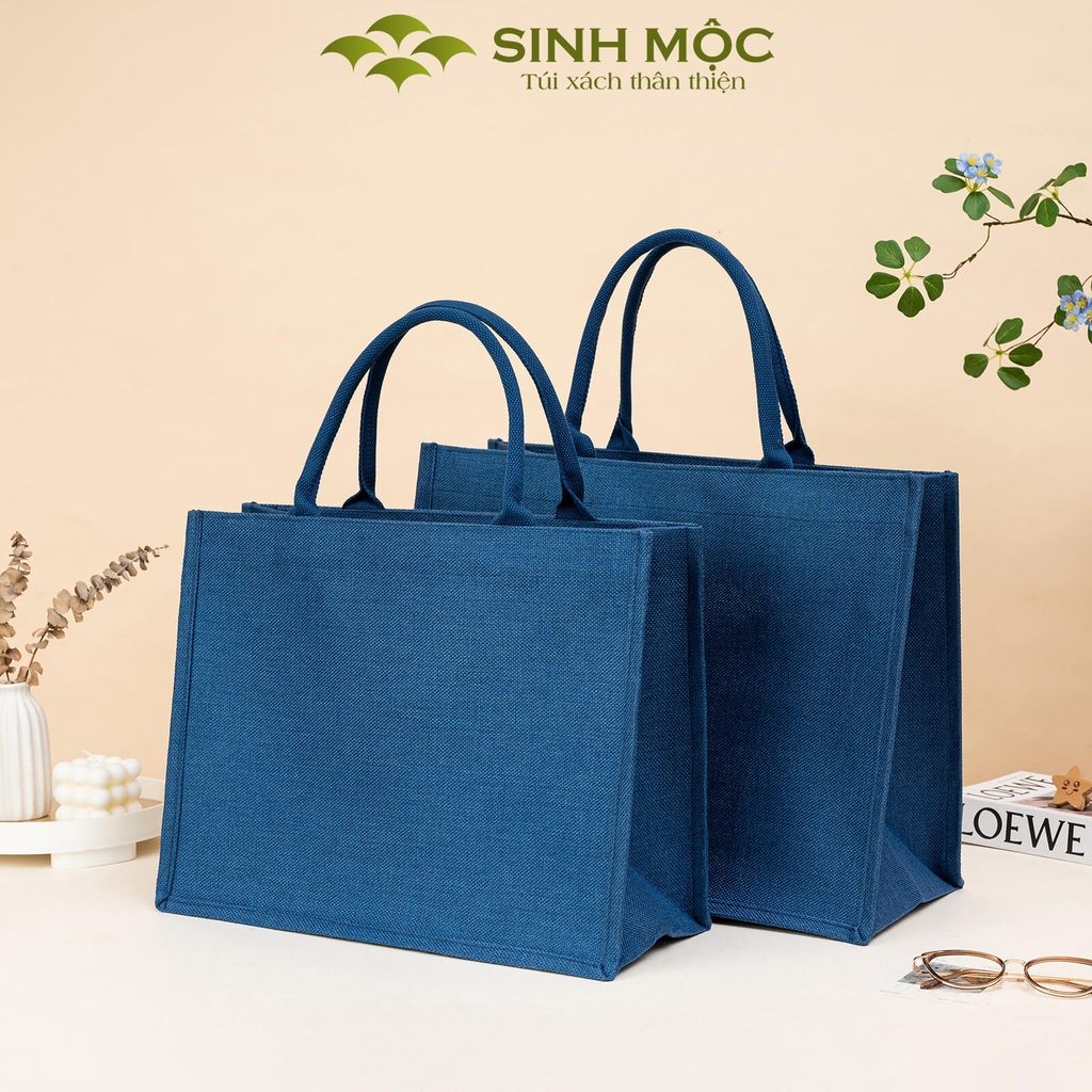 Túi linen chống nước có khóa kéo, túi đựng đồ bền đẹp - M3305 (linen xanh)