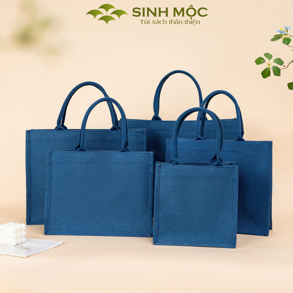 Túi linen chống nước có khóa kéo, túi đựng đồ bền đẹp - M3305 (linen xanh)