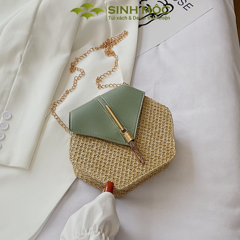 Túi xách lục giác, túi xách giả cói, túi giả cói vintage Sinh Mộc - M3827