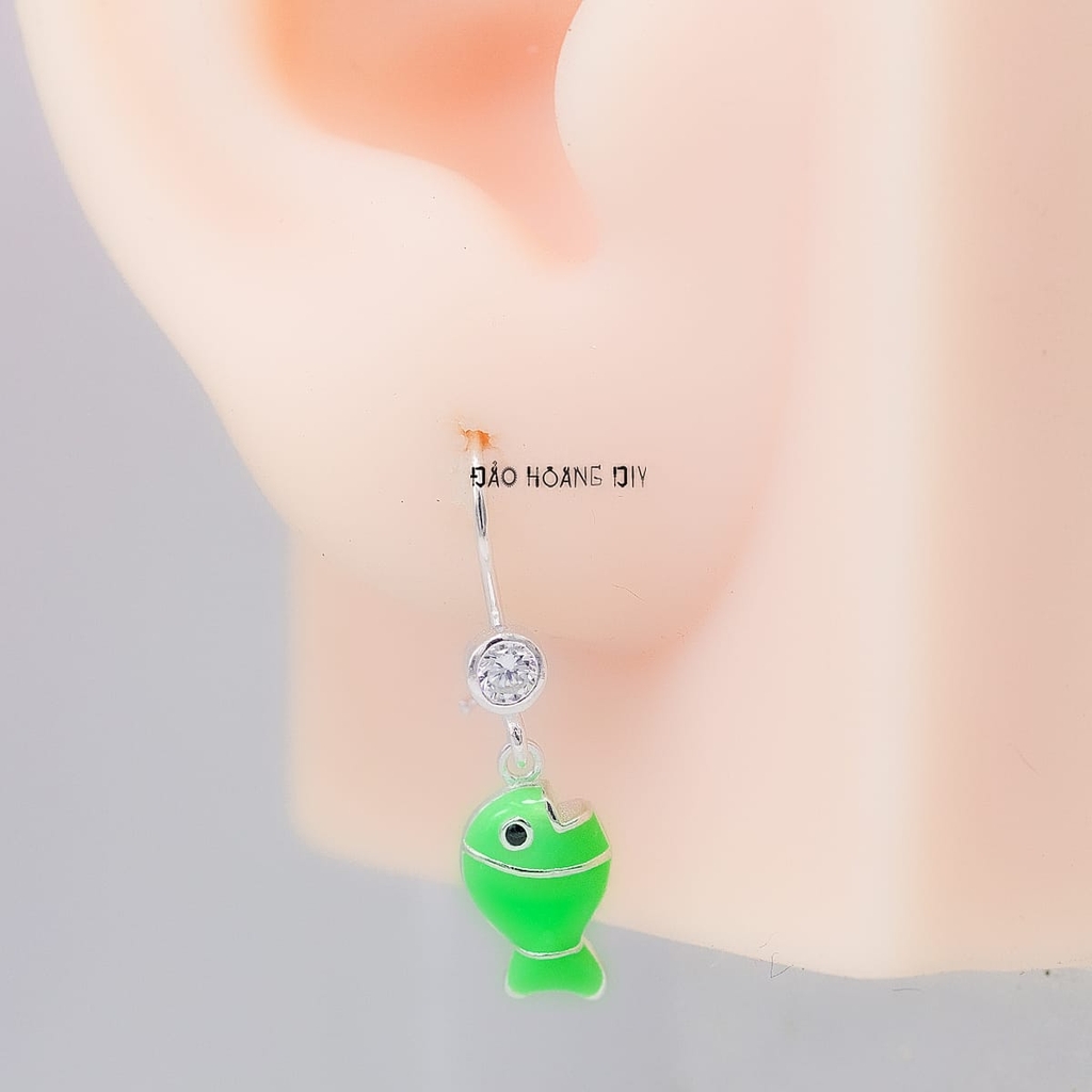 Khuyên Tai Bạc Cho Bé S925 Hình Con Cá Xanh Nhỏ Xinh H2410240020
