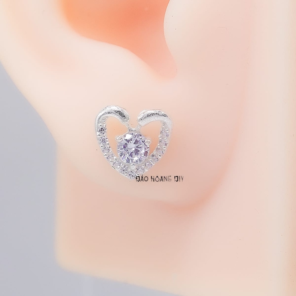 Bông Tai Bạc Nữ S925  Kiểu Nụ Hình Trái Tim Đá Chủ 4Ly7 Sang Trọng H2410230011