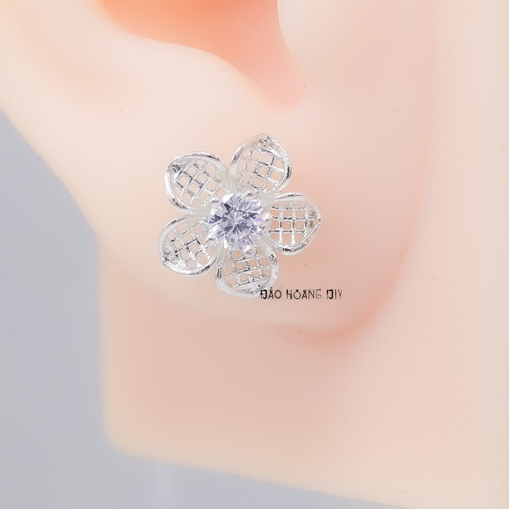 Bông Tai Bạc Nữ Kiểu Nụ Hình Hoa 5 Cánh Lưới Tinh Xảo  H2410230004