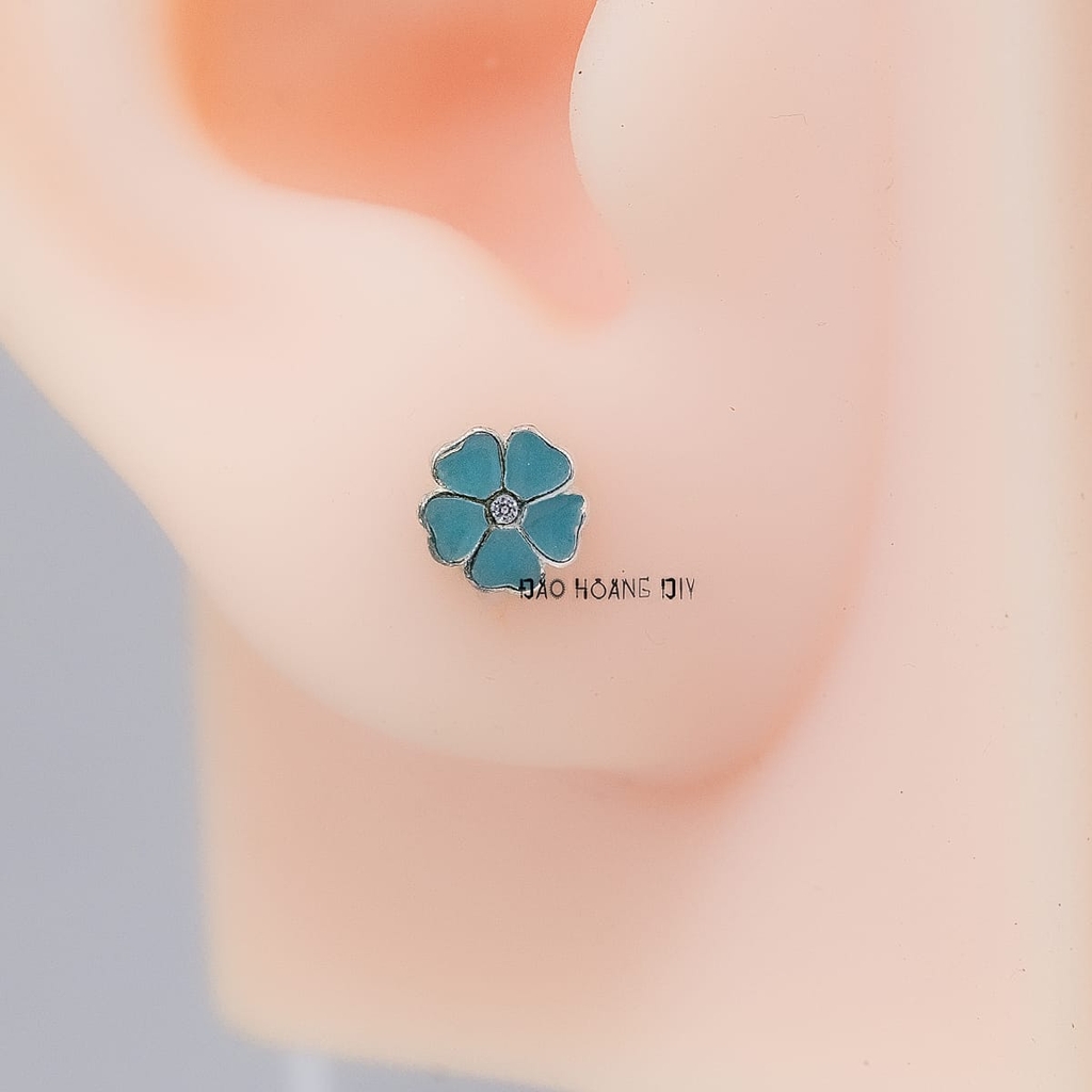 Bông Tai Bạc Cho Bé S925 Kiểu Nụ Hoa 5 Cánh Màu Xanh Nhỏ Xinh H2410220040