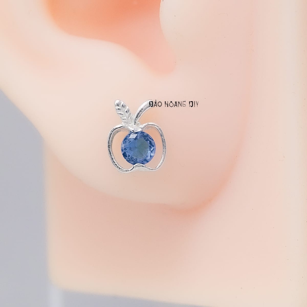 Bông Tai Bạc Cho Bé Kiểu Nụ Hình Quả Táo Đá Xanh Dương Nổi Bật H2410220047