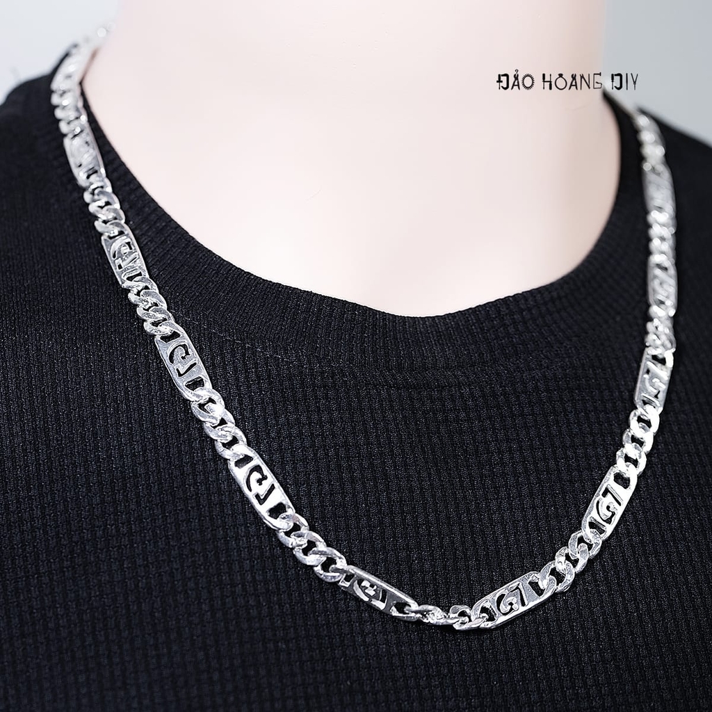 Dây Chuyền Bạc Nam Dây Đơn Mix Mắt Dài Khắc 3D D2411160035