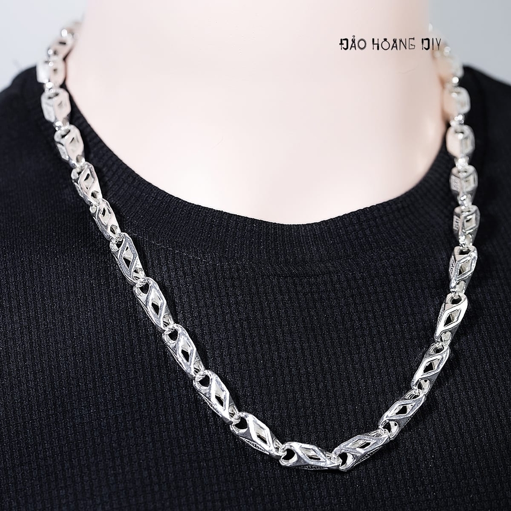 Dây Chuyền Bạc Nam Kiểu Ống Chéo Mắt To Chắc Chắn D2411230011