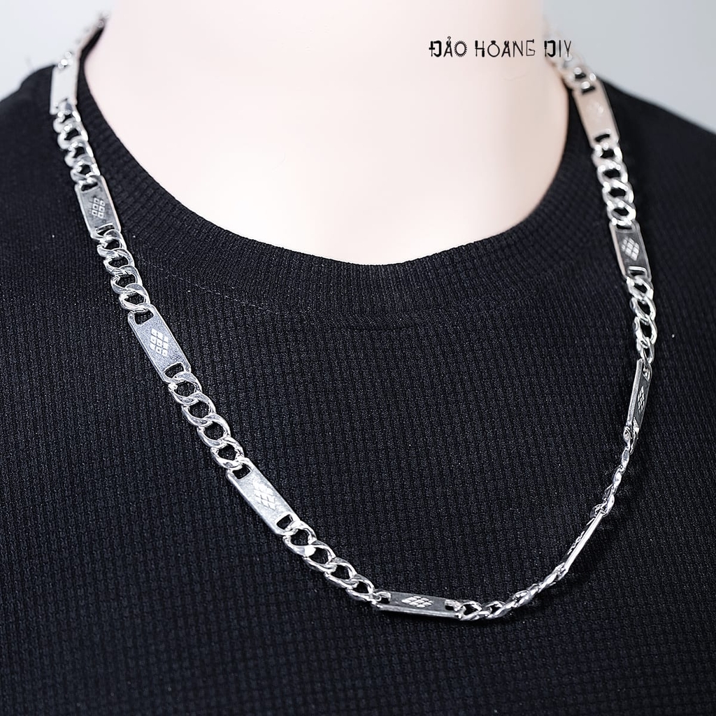 Dây Chuyền Bạc Nam Mắt Dẹt Phay Quả Trám Bản Vừa D2411230018