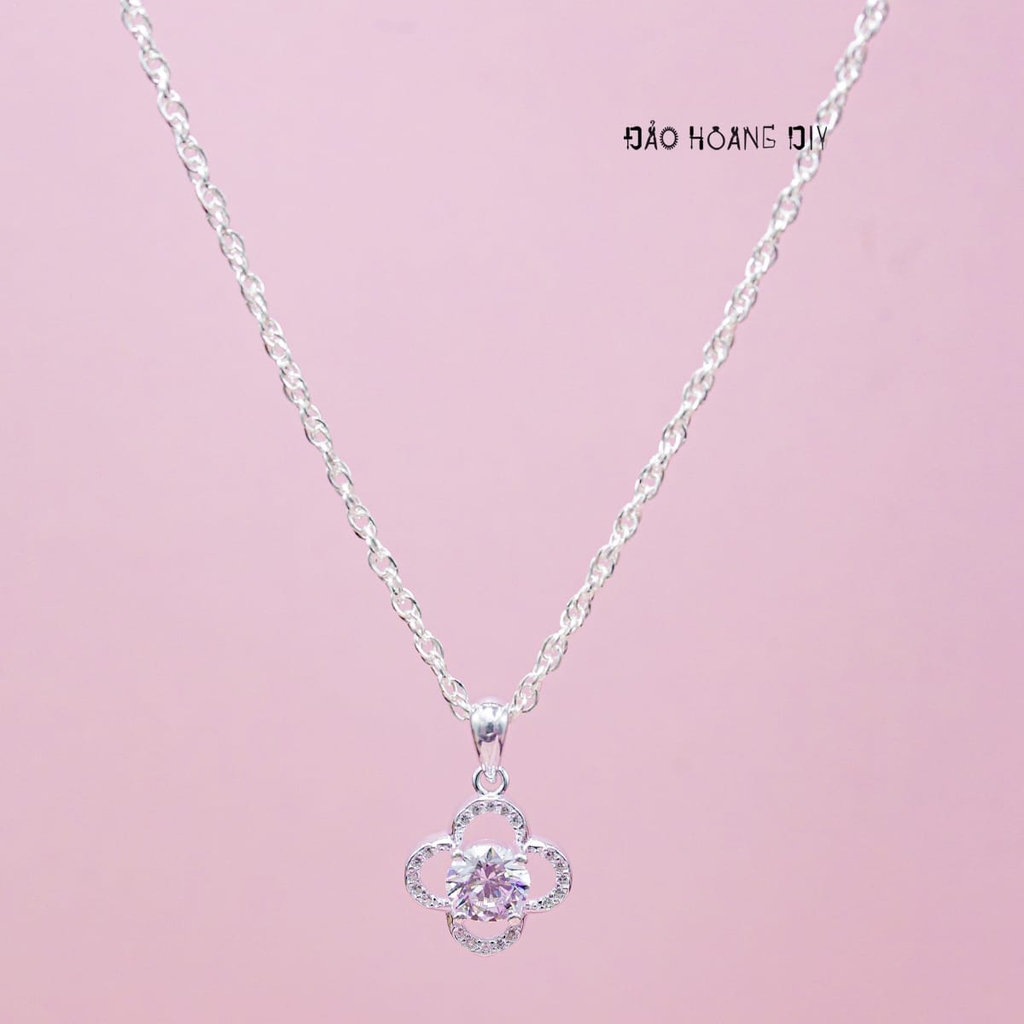 Dây Chuyền Bạc Nữ S990 Hoa 4 Cánh Đính Đá Tròn Xinh D2411130059