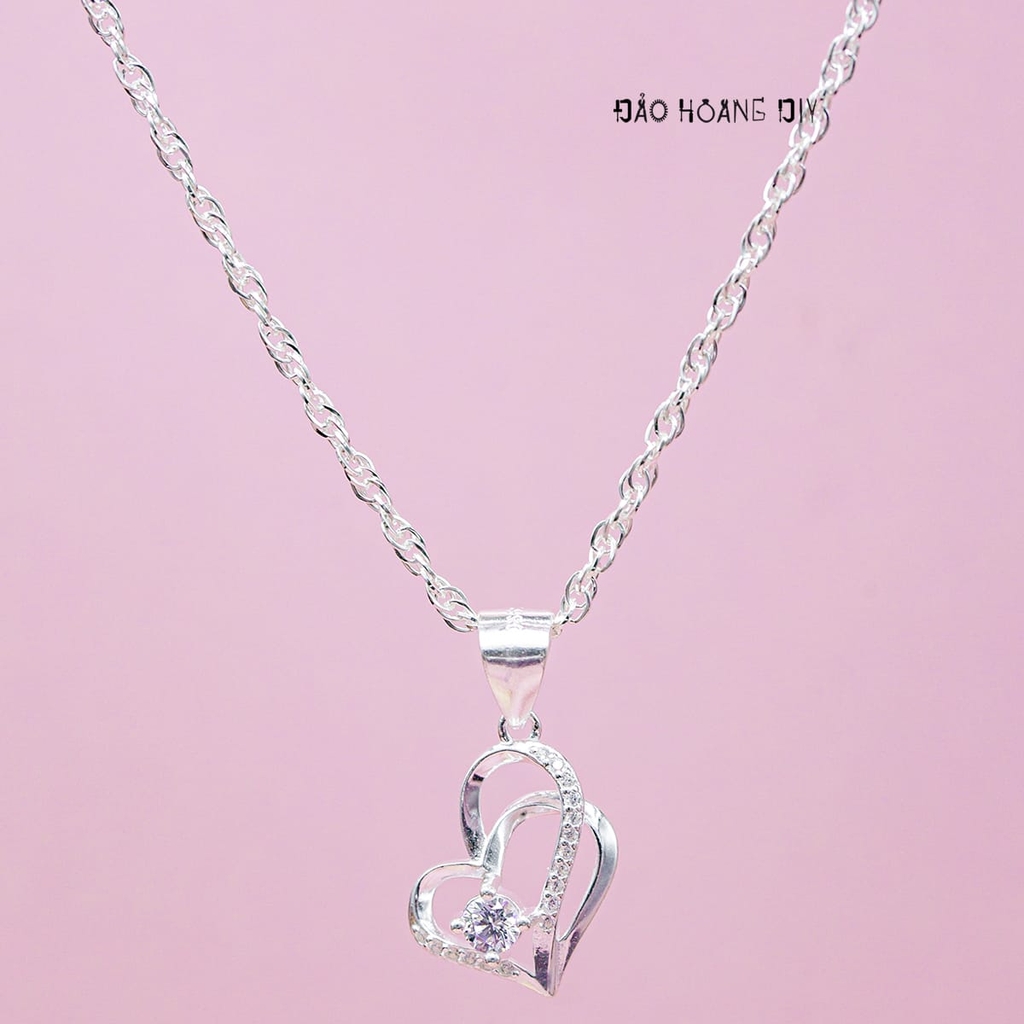 Dây Chuyền Bạc Nữ S990 Trái Tim Đá Lệch Cách Điệu Trẻ Trung D2411130033